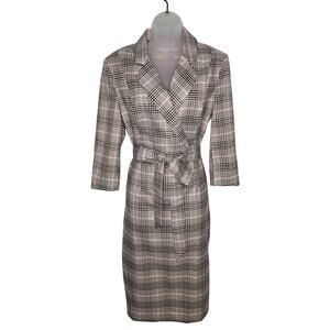 Alexia Admor Jacqueline Belted Plaid Trench Coat Dress Large Career Fall Office